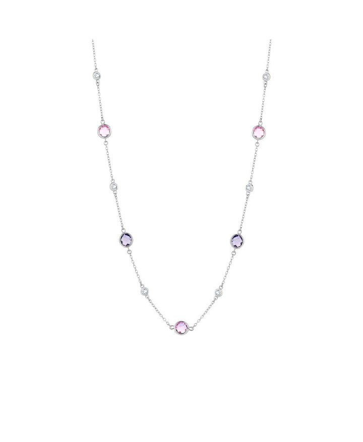 N226N NASZYJNIK różowa i fioletowa cyrkonia