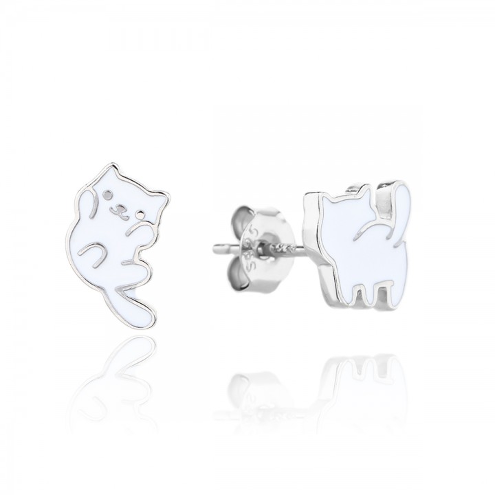 K851T KOLCZYKI biały kot przód i tył