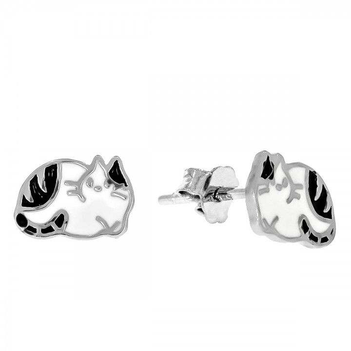 K596T KOLCZYKI biało-czarny kot