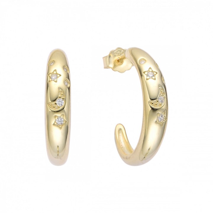 K853T KOLCZYKI ZŁOCONE kreole gwiazdki i księżyc